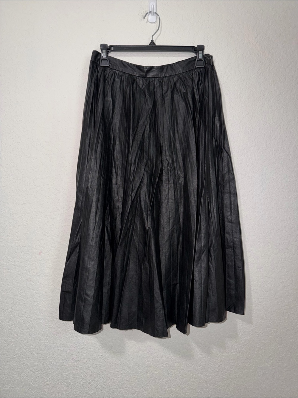 Banana Republic Black Faux Leather A-Line Pleated Midi Skirt